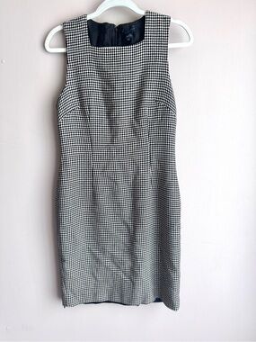 VTG Ann Taylor Wool Houndstooth Sheath Sleeveless Dress Square Neck 6